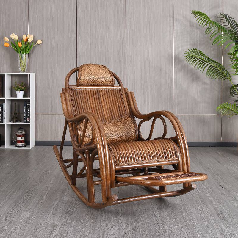真藤藤条摇摇椅躺椅阳台藤编编织老人午睡休闲藤椅大人懒人逍遥椅
