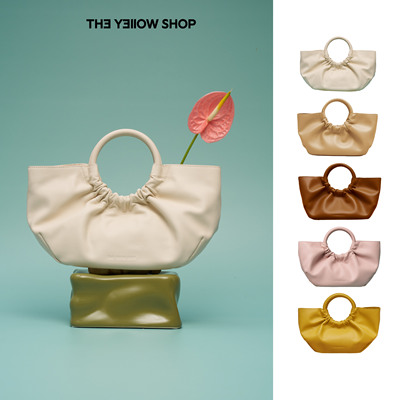 【微瑕NO退换】TheYellowShop小众设计轻商务牛皮手提菜篮托特包