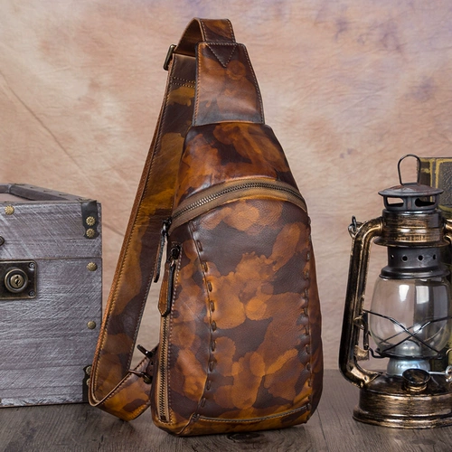 Мужская кожаная ретро сумка на одно плечо, нагрудная сумка, воловья кожа, из натуральной кожи, в корейском стиле