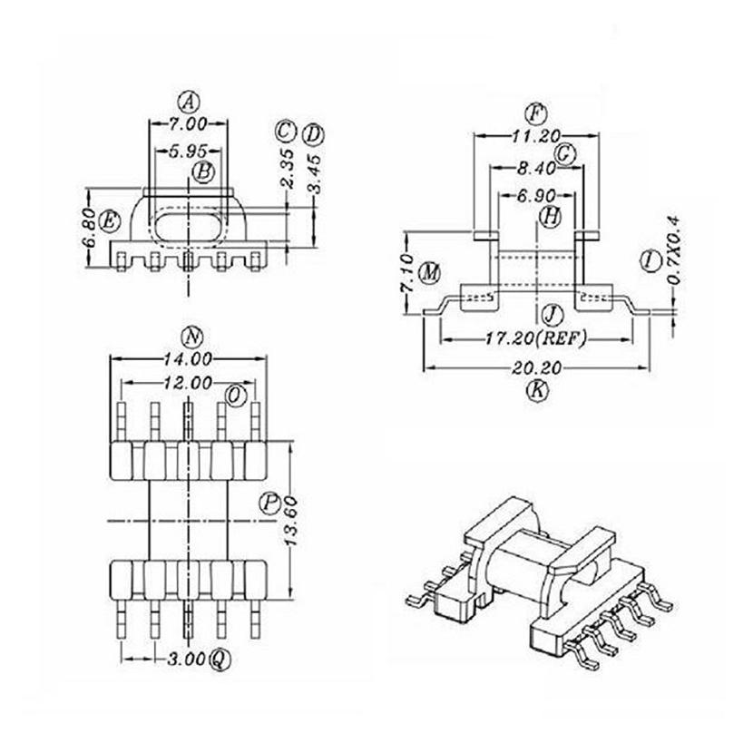 EPC13磁芯骨架卧式贴片5+5针