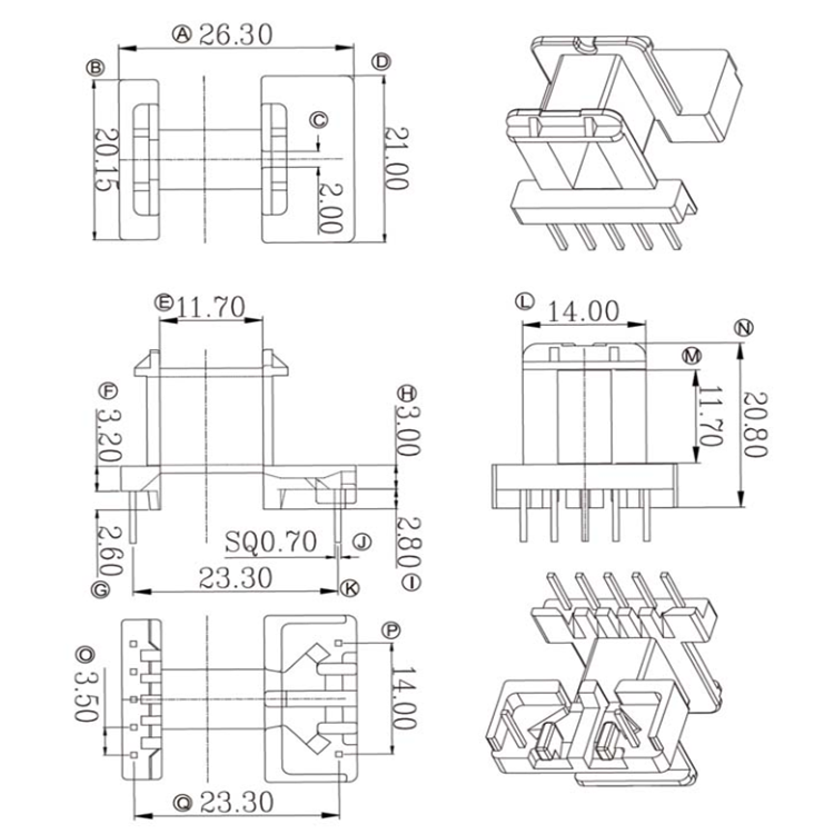 变压器高频电源磁芯骨架卧式YT