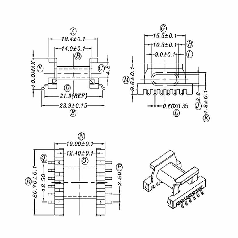 EPC19变压器电源磁芯骨架卧式贴片6+6针1901骨架磁芯