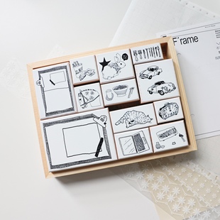 两只浣熊|《小日子叠叠乐》笔记本马年书写框手账实木印章图章