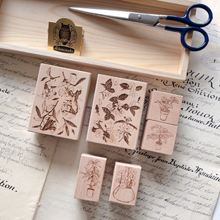 两只浣熊｜炳月川《花儿摆在窗前》东方月亮印章图章木制手帐打底