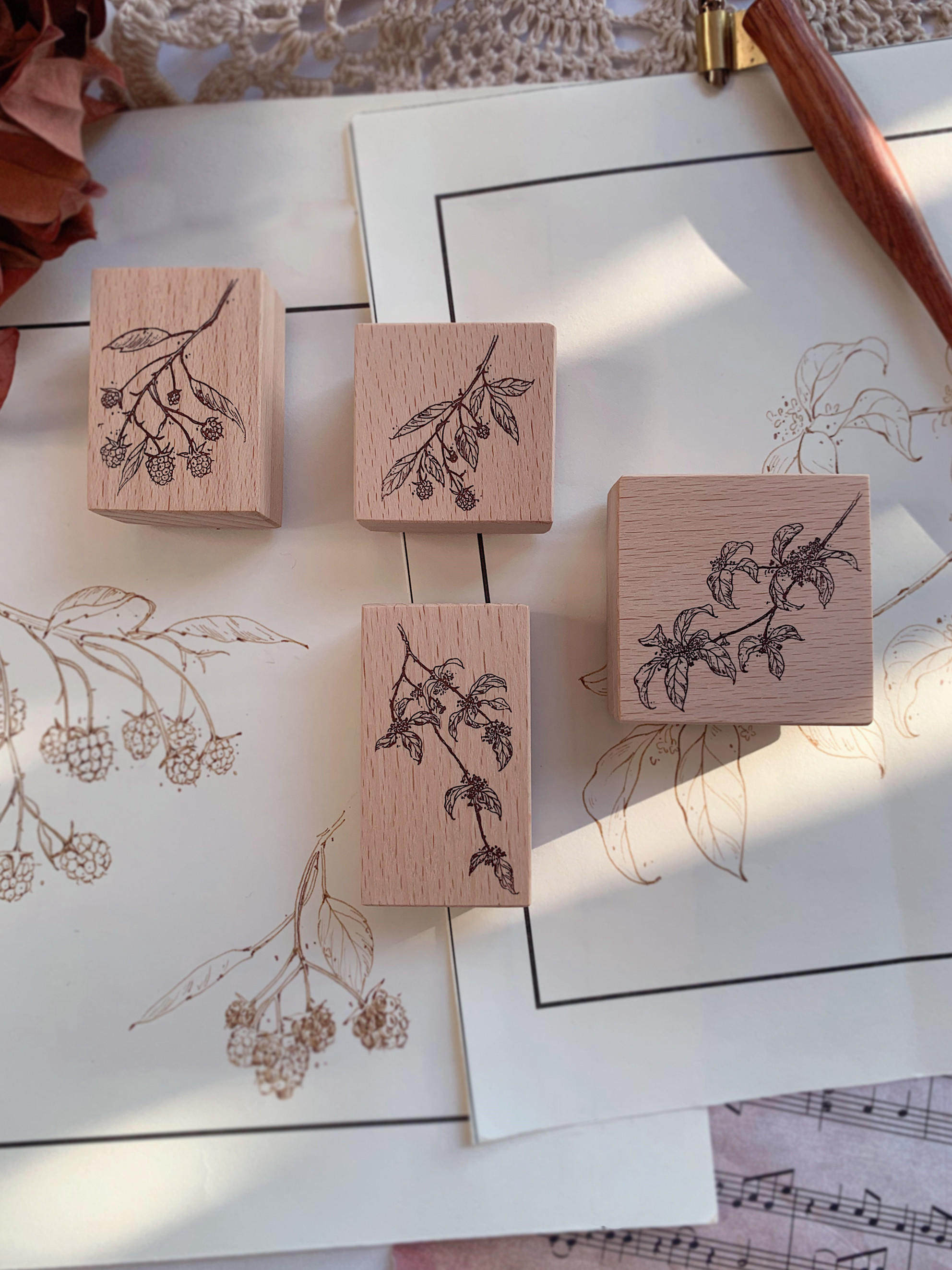 两只浣熊 陈小诺《自然笔记》桂花图案印章图章日记本手帐装饰