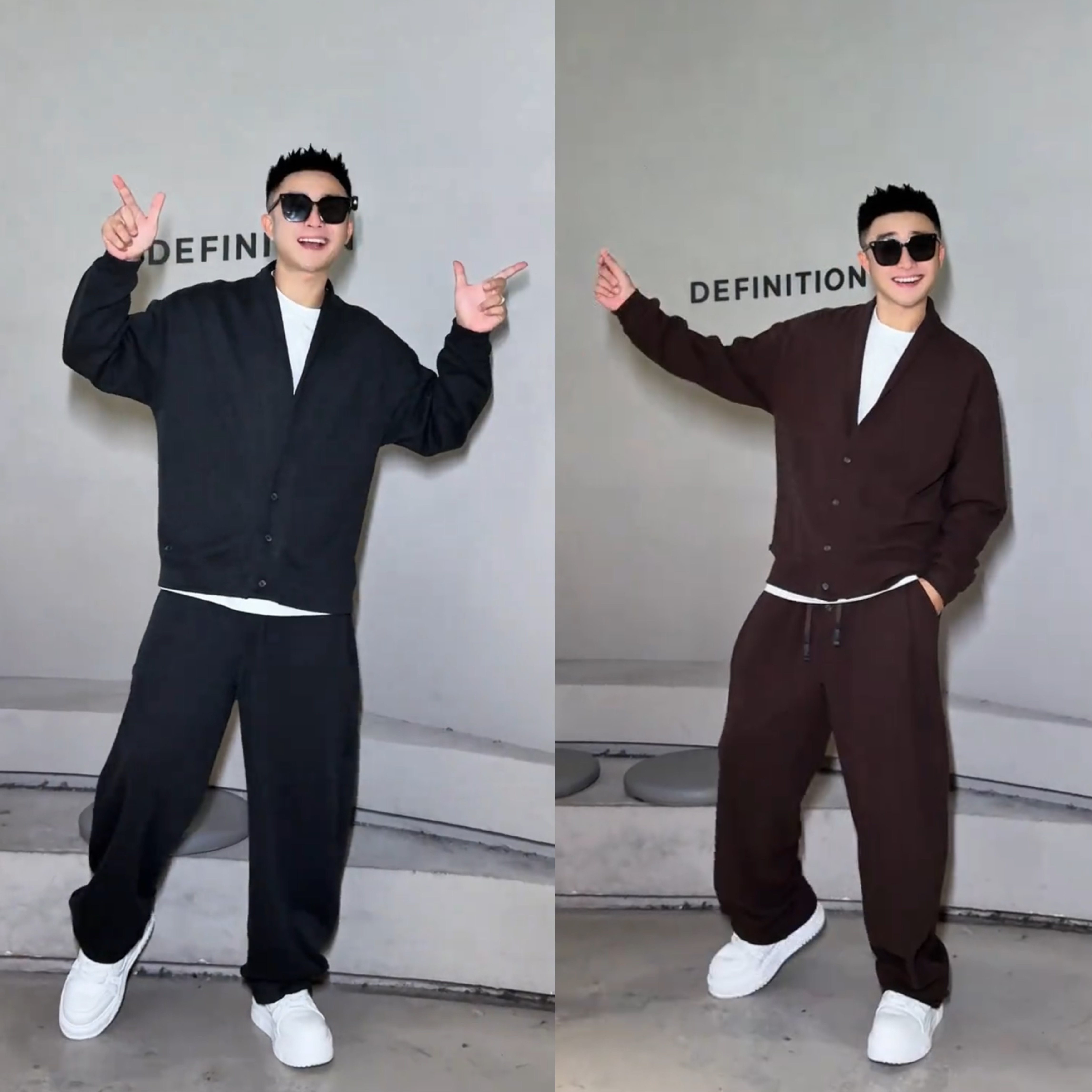 秋季新款男士极简风痞帅轻奢立领开衫长袖外套阔腿裤纯色休闲套装