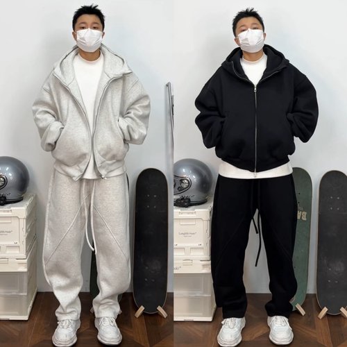 秋季加绒美式潮牌运动休闲套装