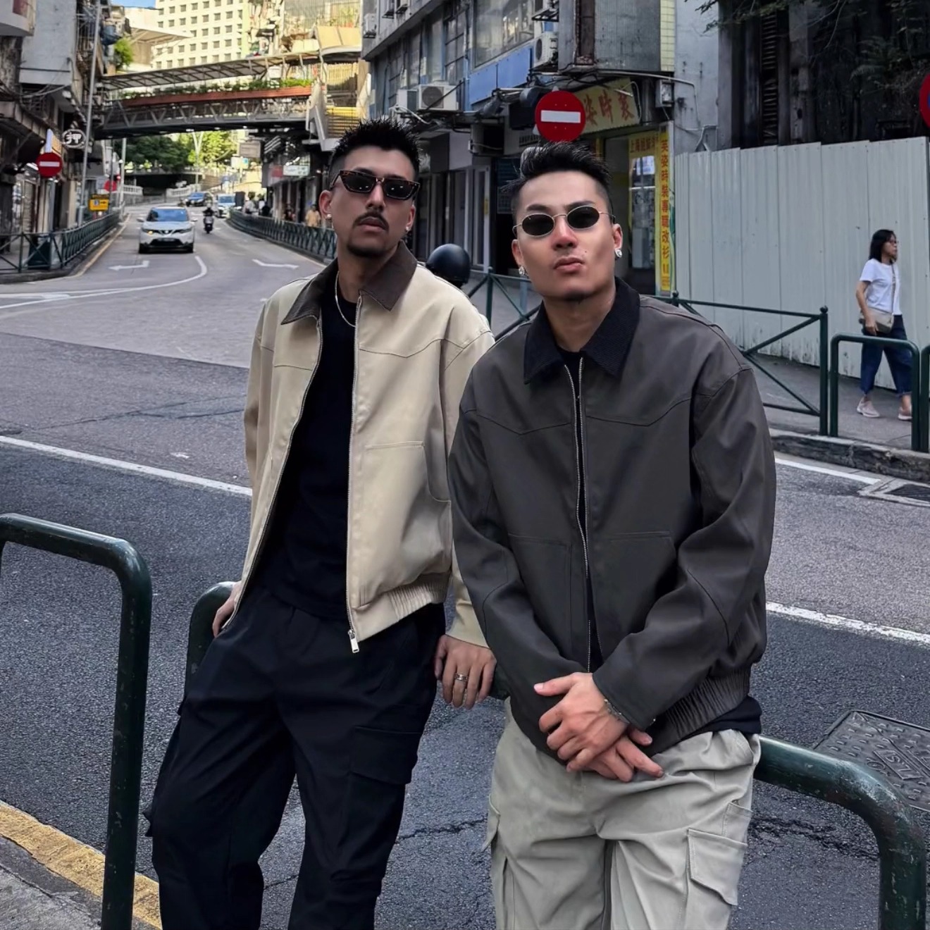 秋季潮牌撞色翻领底特律夹克男防风复古美式硬汉户外休闲外套