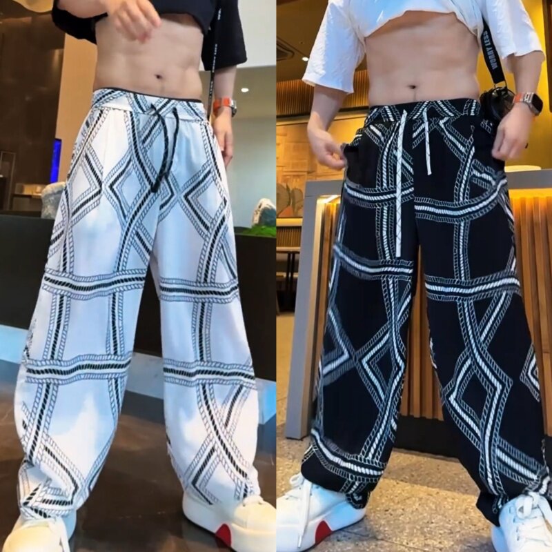 夏季几何花纹轻薄透气直筒休闲裤男宽松百搭潮流垂感长裤空调裤,男装,休闲裤,淘宝优惠券,粉丝福利购,淘宝优惠卷