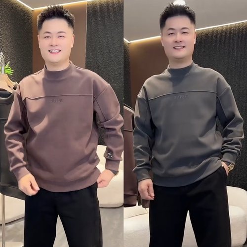 云朵绒半高领卫衣拼接线条卫衣