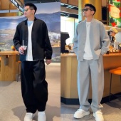 新款 套装 简约风百搭时尚 长裤 宽松休闲复古慵懒感压皱设计开衫 秋季