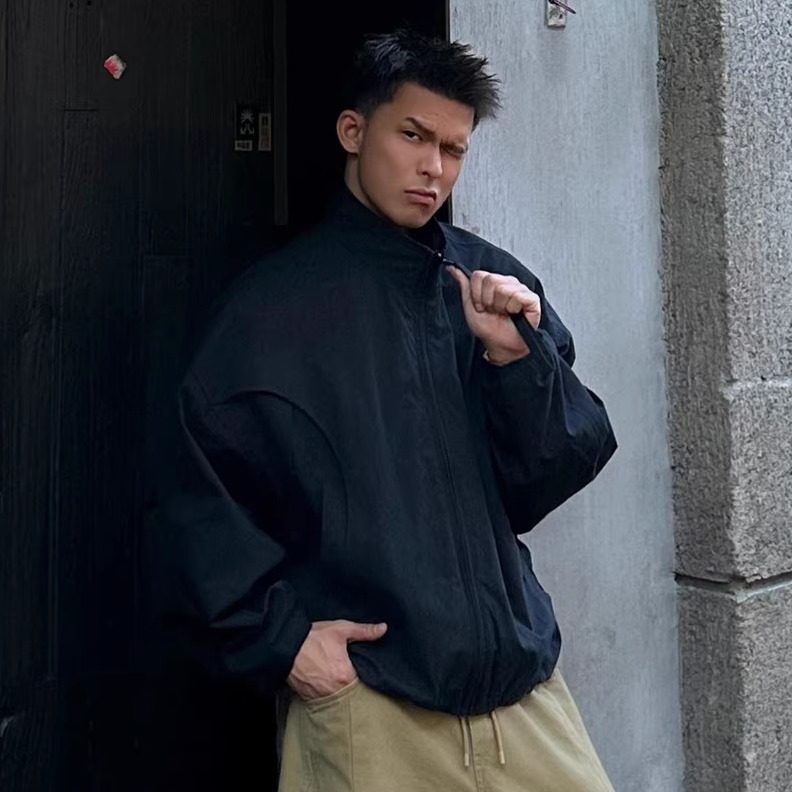 秋季新款美式工装蝙蝠袖夹克外套男潮牌户外防风飞行员立领夹克
