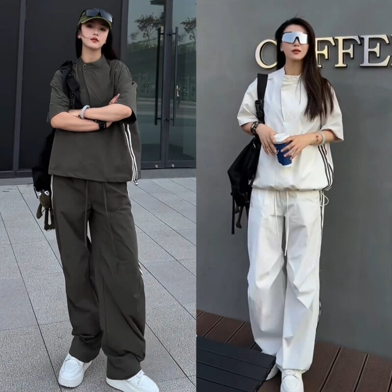 美式宽松显瘦潮牌短袖工装裤套装