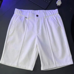 夏季重磅斜纹肌理裤中线设计半松紧腰短裤男高级感简约直筒五分裤