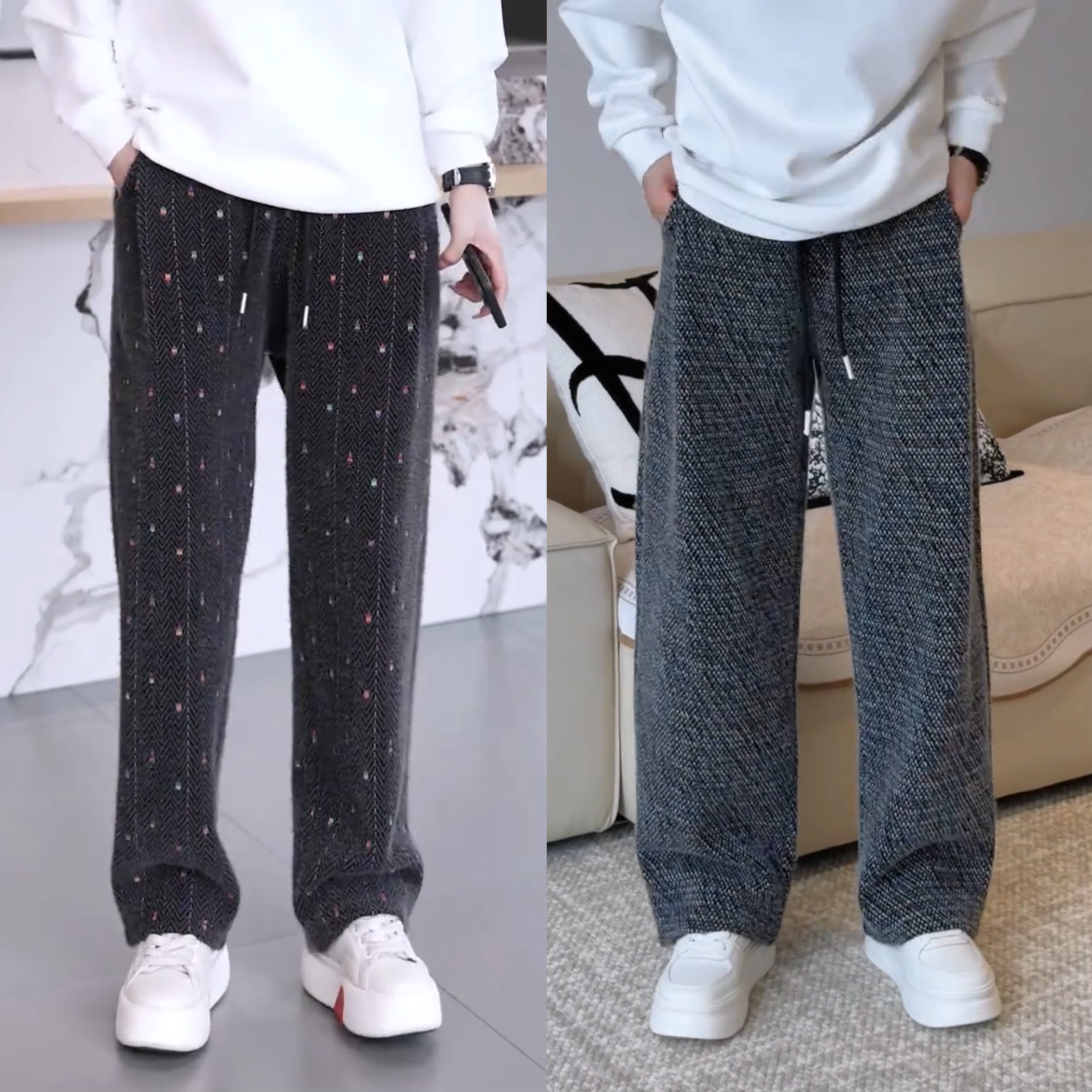 2025秋冬绒面加厚潮牌休闲直筒裤男士高级感时尚宽松百搭阔腿长裤,男装,休闲裤,淘宝优惠券,粉丝福利购,淘宝优惠卷