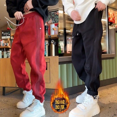 冬季新款潮牌加绒刺绣卫裤休闲裤
