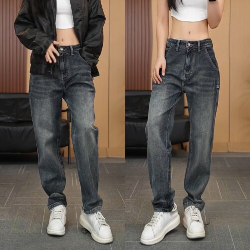 秋冬新款美式复古直筒牛仔裤男士