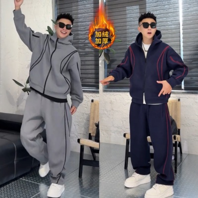 冬季新款加绒加厚运动休闲套装