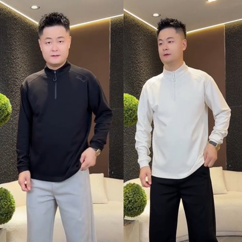 秋季新款半拉链立领卫衣打底衫男士轻奢百搭休闲纯色长袖上衣外穿
