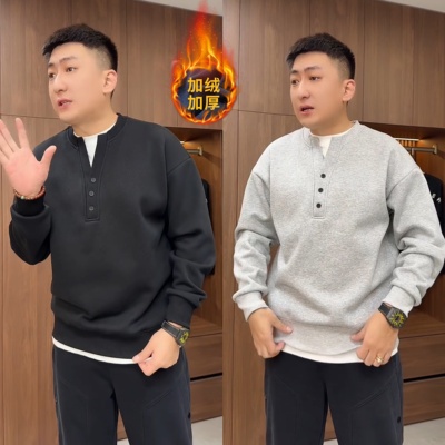 秋冬新款加绒加厚假两件圆领卫衣