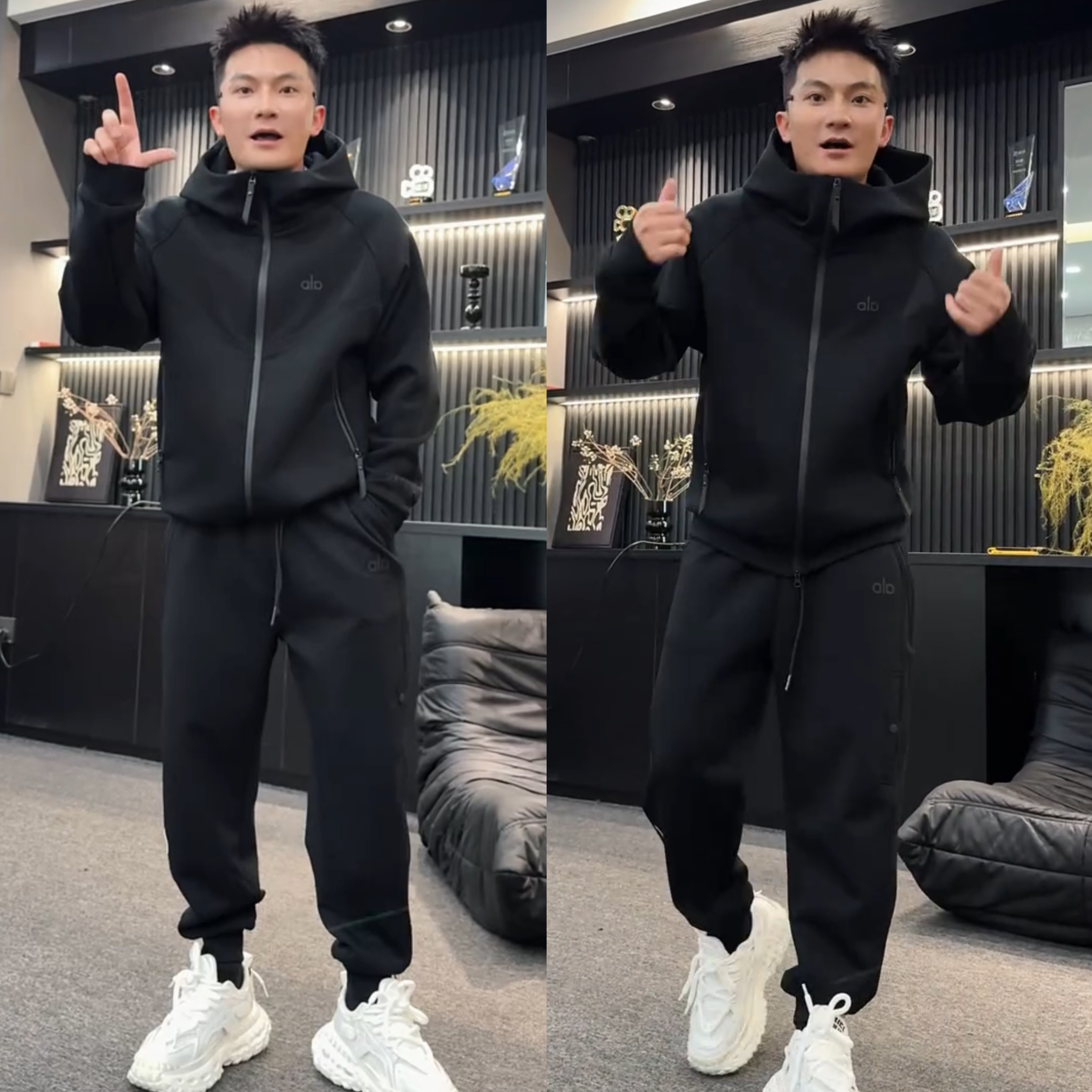秋季新款空气层时尚运动休闲套装男黑武士净版连帽外套长裤两件套