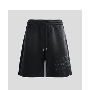 夏季新款马吉拉日历数字印花短裤美式水洗做旧宽松潮流针织五分裤