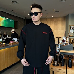 男装 上衣 冬季 潮牌风加绒加厚圆领刺绣卫衣情侣新年款 751 新款