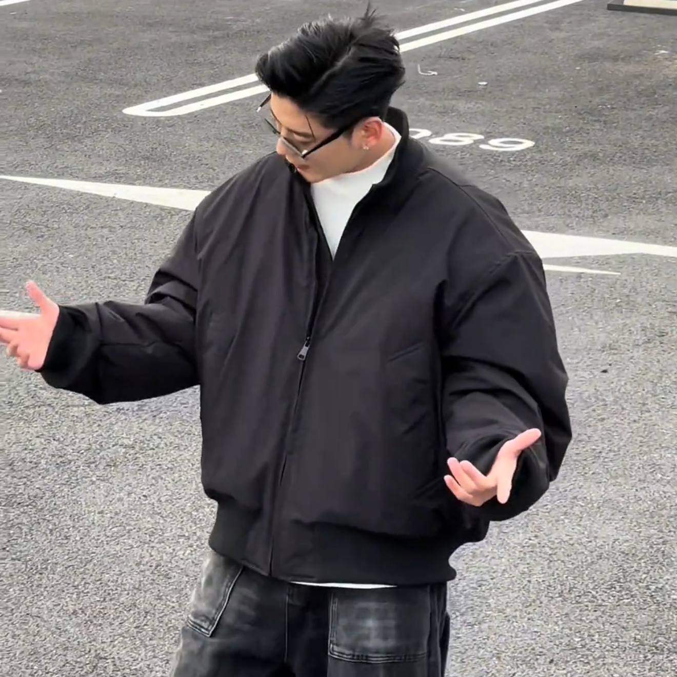 美式街头廓形蝙蝠袖潮牌立领棉服