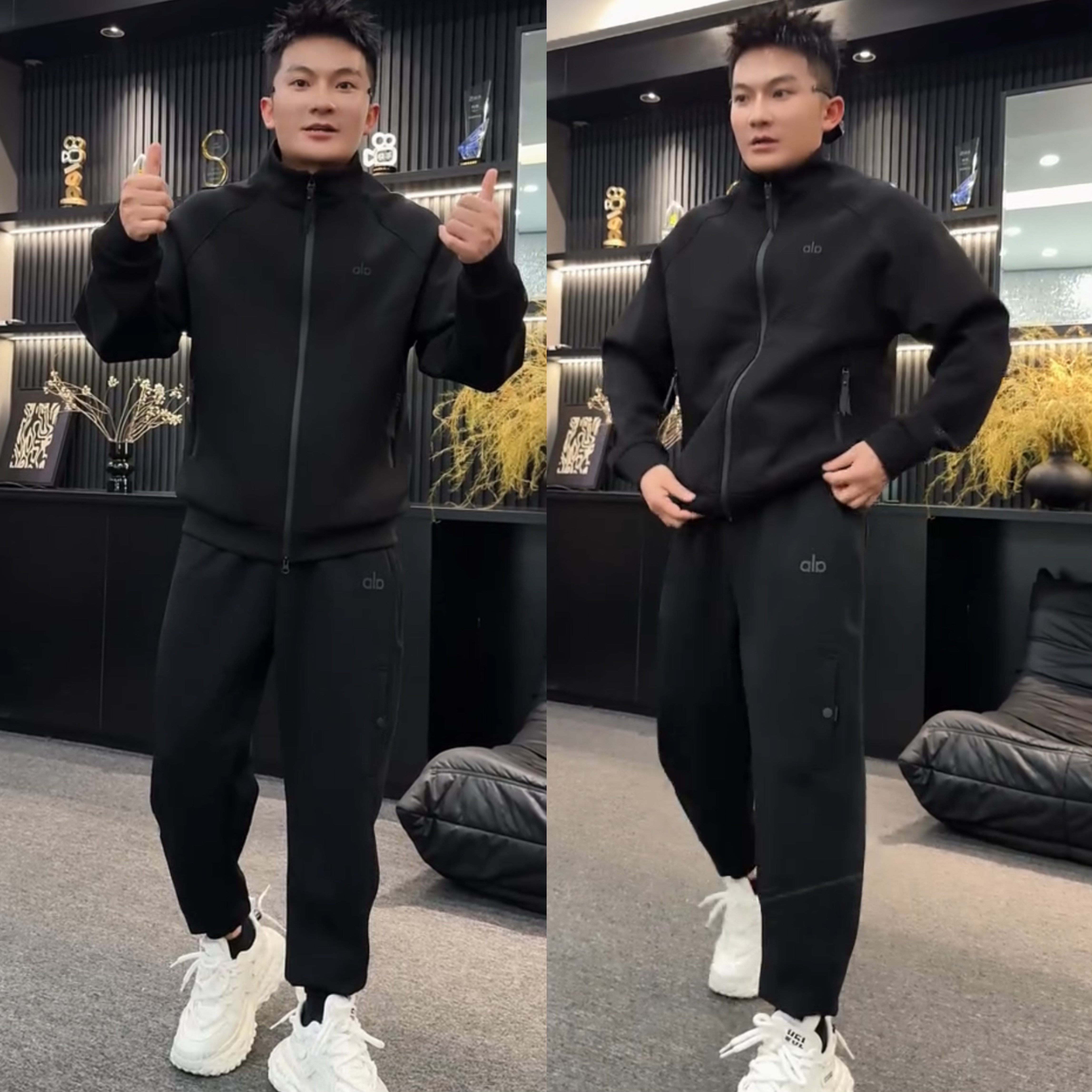 秋季新款空气层时尚运动休闲套装男黑武士百搭立领外套长裤两件套