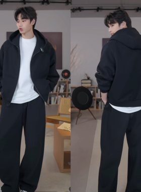 秋季新款卫衣套装男2026情侣休闲运动套装纯色连帽外套长裤两件套