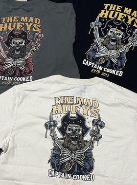 滑板冲浪短袖T恤 纯棉 圆领 美式街头 朋克 机车 情侣 海盗 BMX