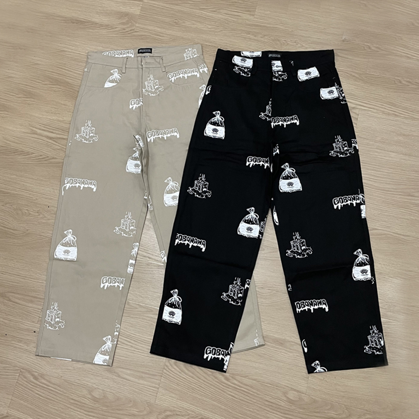 滑板长裤满身印花大直宽松嘻哈