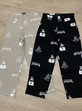 滑板长裤 满身印花 大直筒 宽松裤子 美式街头 情侣 嘻哈街舞 BMX