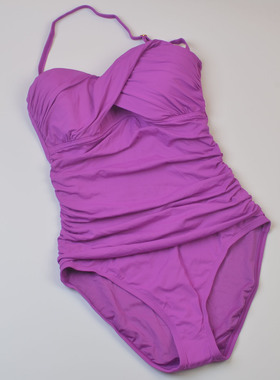 设计师品牌BLEU新款聚拢时尚抹胸连体泳衣塑身显瘦度假大码泳装女