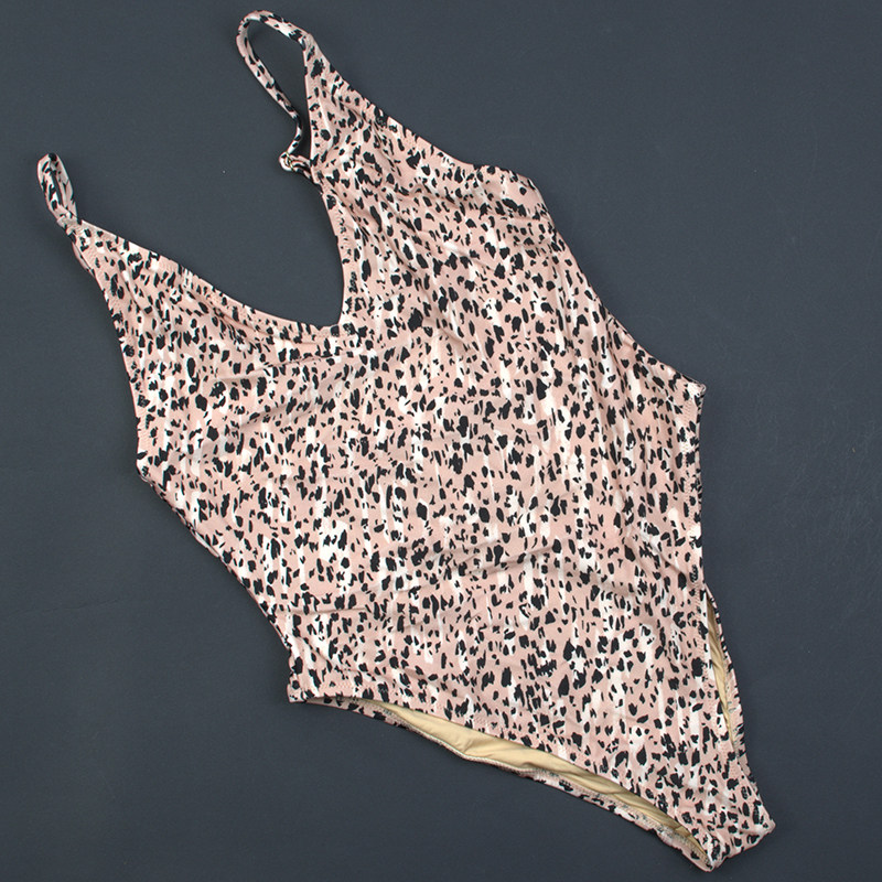 外贸原单欧美豹纹性感高开叉大露背半包臀连体泳衣女高档泳装