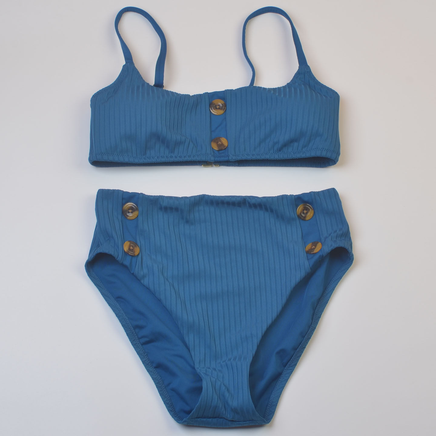 新款美国品牌Sanc**沙滩度假性感纯色抹胸比基尼高腰分体泳衣女