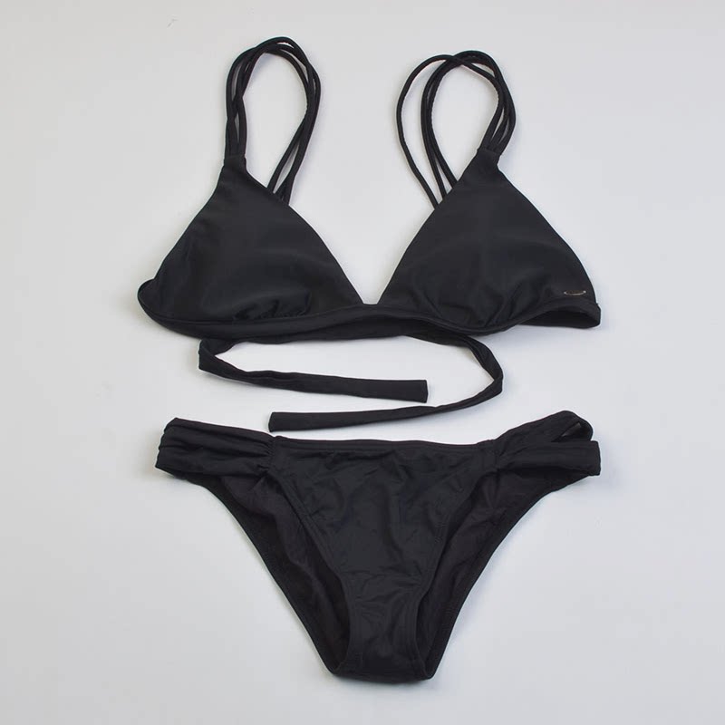 澳洲冲浪品牌性感沙滩大胸聚拢显瘦纯色比基尼bikini女泳衣带胸垫