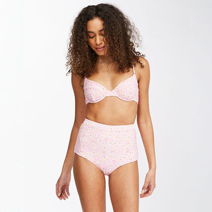 澳洲时尚品牌B*ong温柔淡粉小雏菊聚拢比基尼海边bikini高腰泳装
