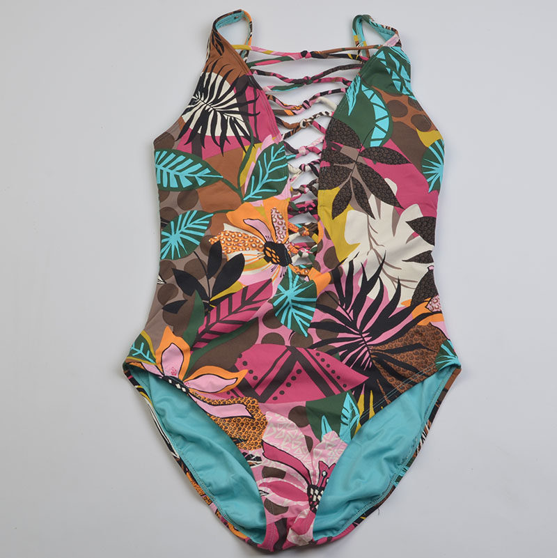 设计师品牌BLEU新款印花时尚沙滩连体泳衣塑身度假大码泳装女多款