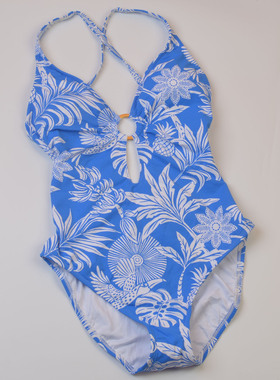 新款设计师品牌BLEU聚拢时尚连体泳衣修身显瘦度假温泉大码泳装女