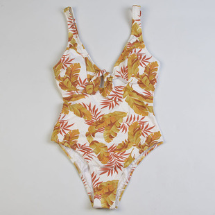 澳洲精美印花性感度假沙滩晒太阳温泉显瘦连体泳衣衣泳装女带胸垫