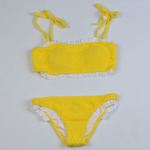 精美荷叶边抹胸小胸聚拢海边度假比基尼分体泳衣女带胸垫bikini