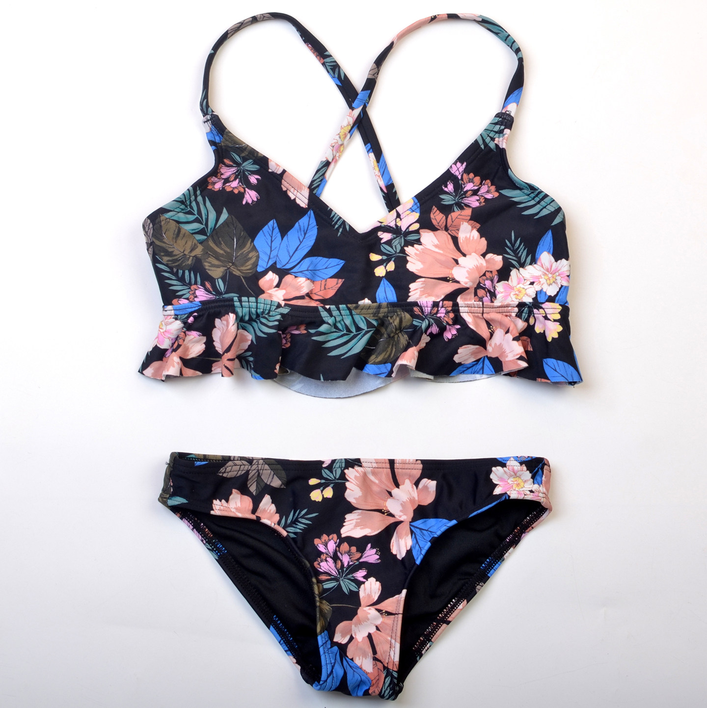 澳洲品牌O家可爱儿童中大女童印花荷花边比基尼分体泳衣多款