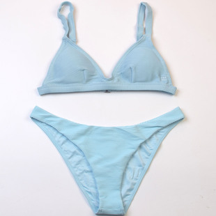 澳洲品牌Bil*性感海边夏日蓝色简约bikini聚拢螺纹时尚分体泳衣