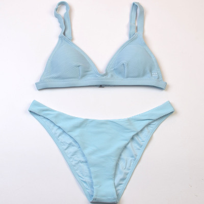 澳洲品牌Bil*性感海边夏日蓝色简约bikini聚拢螺纹时尚分体泳衣