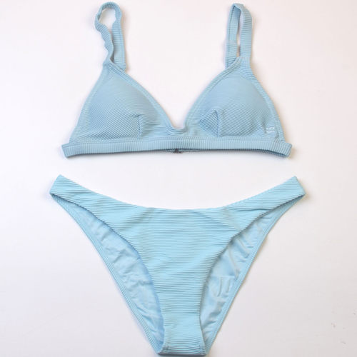 澳洲品牌Bil*性感海边夏日蓝色简约bikini聚拢螺纹时尚分体泳衣