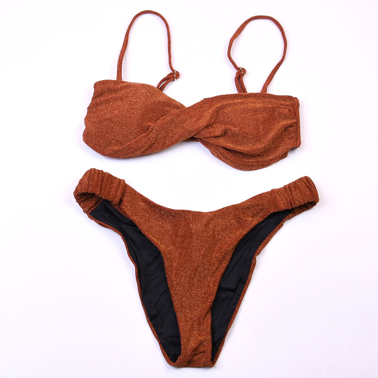 澳洲品牌MIN**性感亮片纯色比基尼bikini海边度假分体泳衣