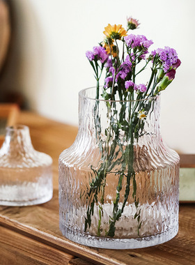 冰川纹欧式手工玻璃ins 风花瓶客厅摆件鲜花水培透明装饰花器摆件