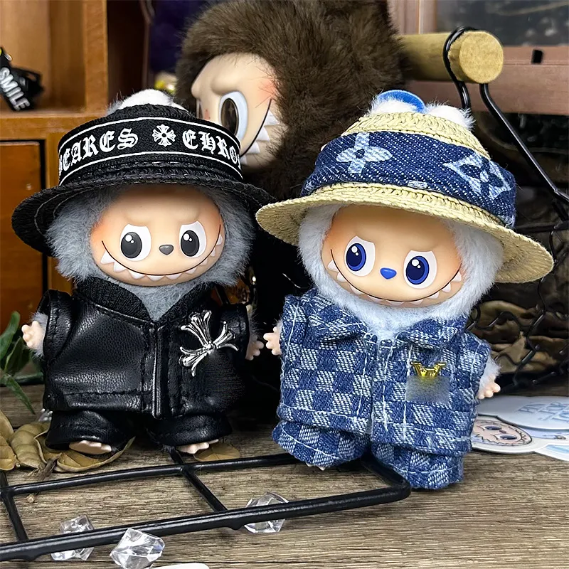 仅衣服适用四代4.0迷你Mini版拉布布Labubu娃衣皮衣草帽牛仔套装