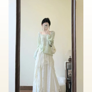 上新不规则蕾丝半裙两件套套装 温柔风方领针织上衣女2026春款 法式